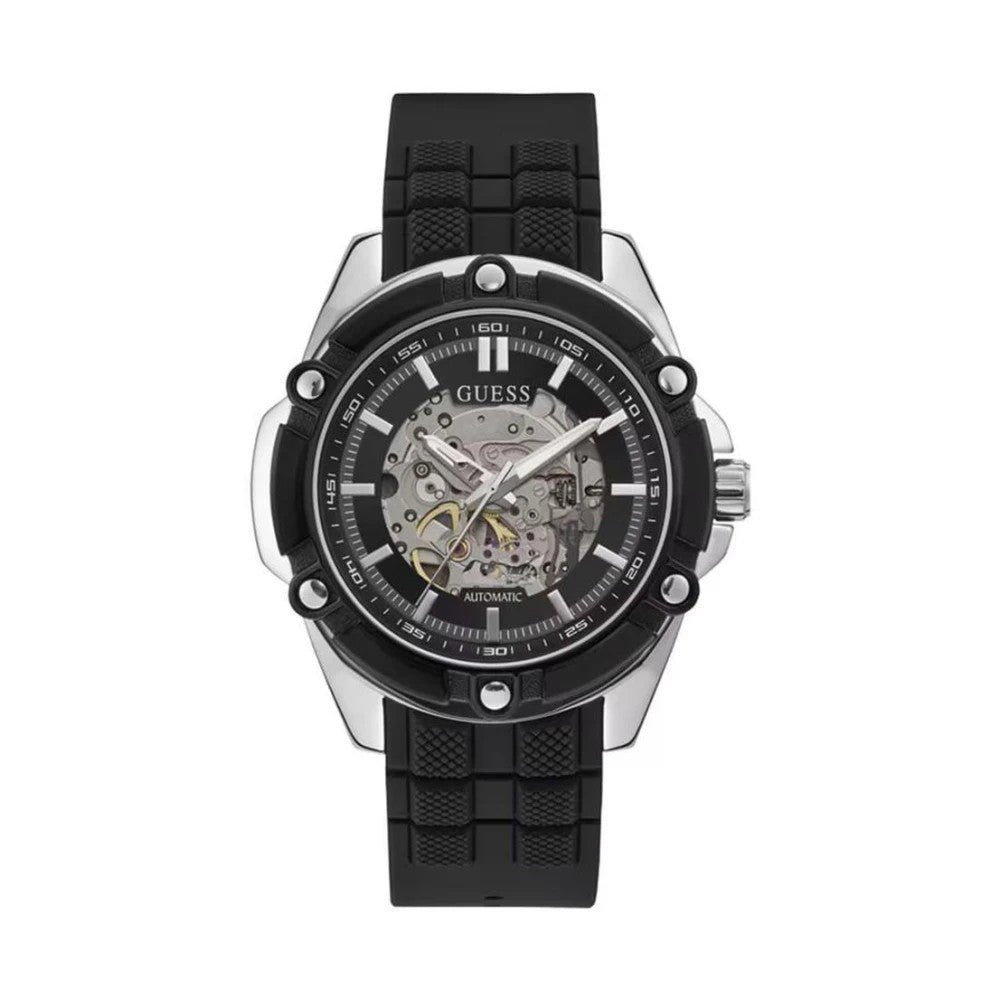 GUESS  BLACK SKELETON WATCH WITH SILICONE STRAP