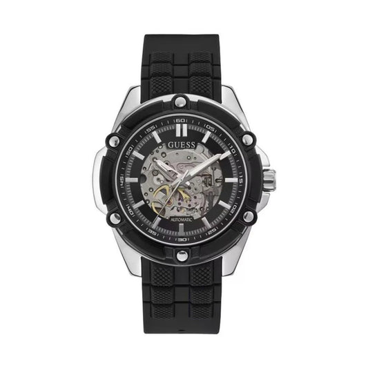 GUESS  BLACK SKELETON WATCH WITH SILICONE STRAP