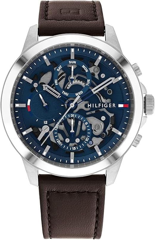 TOMMY HILFIGER - MEN'S 'HENRY' SKELETON DIAL LEATHER STRAP WATCH - 1710476