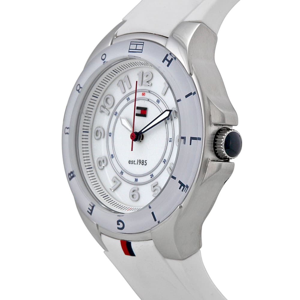 TOMMY HILFIGER STAINLESS STEEL WITH WHITE SILICONE BAND - 1781271 (W)