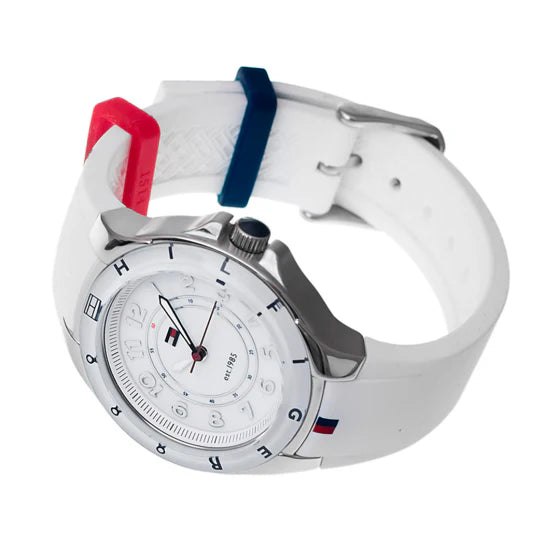TOMMY HILFIGER STAINLESS STEEL WITH WHITE SILICONE BAND - 1781271 (W)