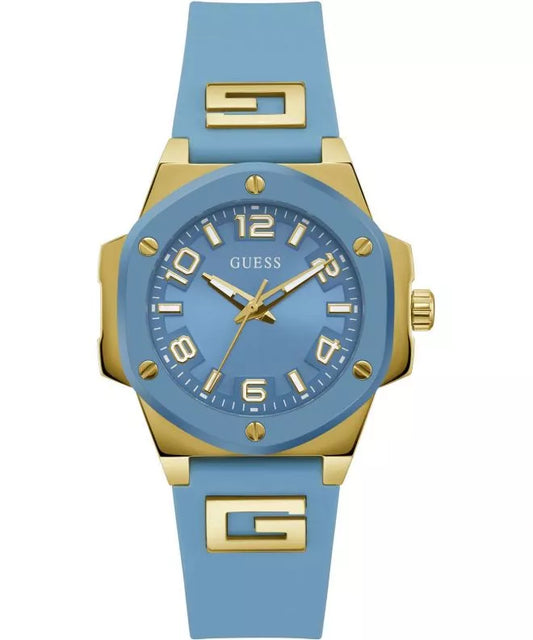 GUESS BOLD FUSION UNISEX GOLD & BLUE SILICONE WATCH | GW0555L3
