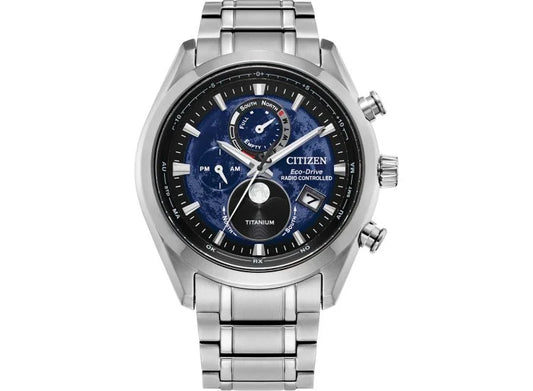 CITIZEN TSUKI-YOMI A-T - BLUE DIAL SUPER TITANIUM BRACELET WATCH