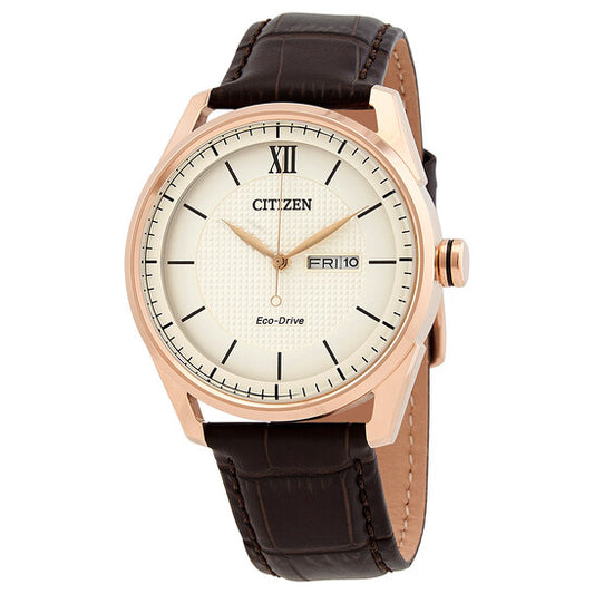 CITIZEN CLASSIC - IVORY DIAL LEATHER STRAP WATCH
