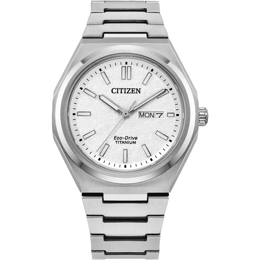 CITIZEN ZENSHIN THREE-HAND - WHITE DIAL SUPER TITANIUM BRACELET WATCH