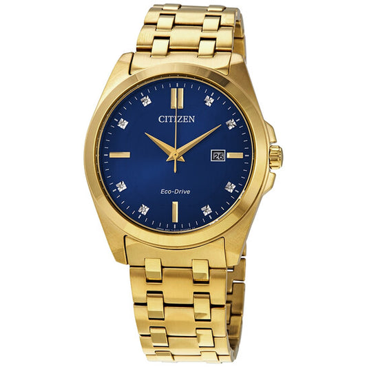 CITIZEN PEYTEN - ECO-DRIVE BLUE DIAL GOLD-TONED STAINLESS STEEL BRACELET WATCH