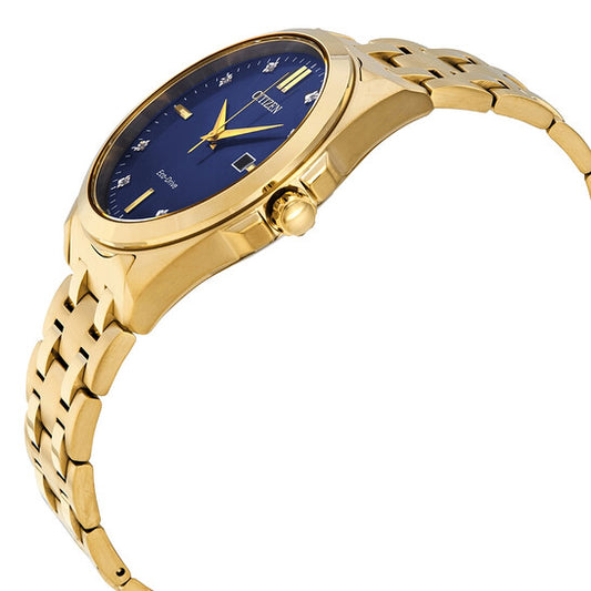 CITIZEN PEYTEN - ECO-DRIVE BLUE DIAL GOLD-TONED STAINLESS STEEL BRACELET WATCH