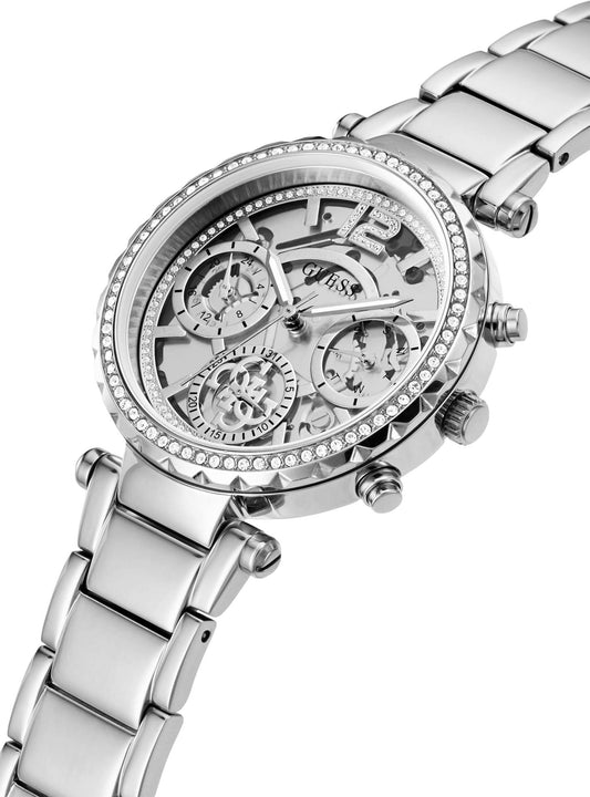 GUESS SOLSTICE LADIES SILVER-TONE MULTIFUNCTION/SKELETON