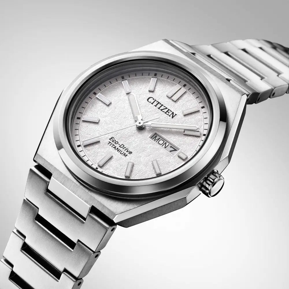CITIZEN ZENSHIN THREE-HAND - WHITE DIAL SUPER TITANIUM BRACELET WATCH