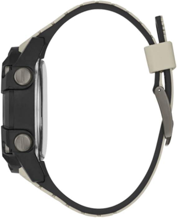 GUESS MEN'S BLACK STAINLESS STEEL, BEIGE SILICONE | GW0342G2