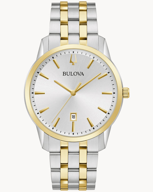 BULOVA SILVER TONE DIAL TWO TONE STAINLESS STEEL SUTTON 98B385 (M)