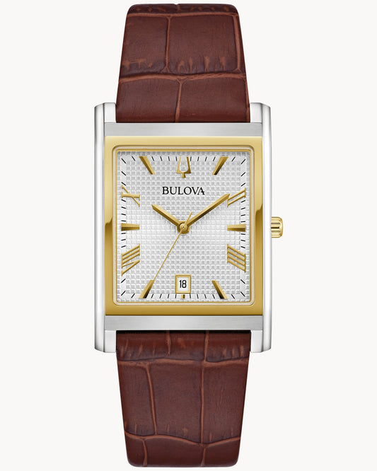 BULOVA SILVER TONE DIAL LEATHER STRAP SUTTON 98B430 (M)
