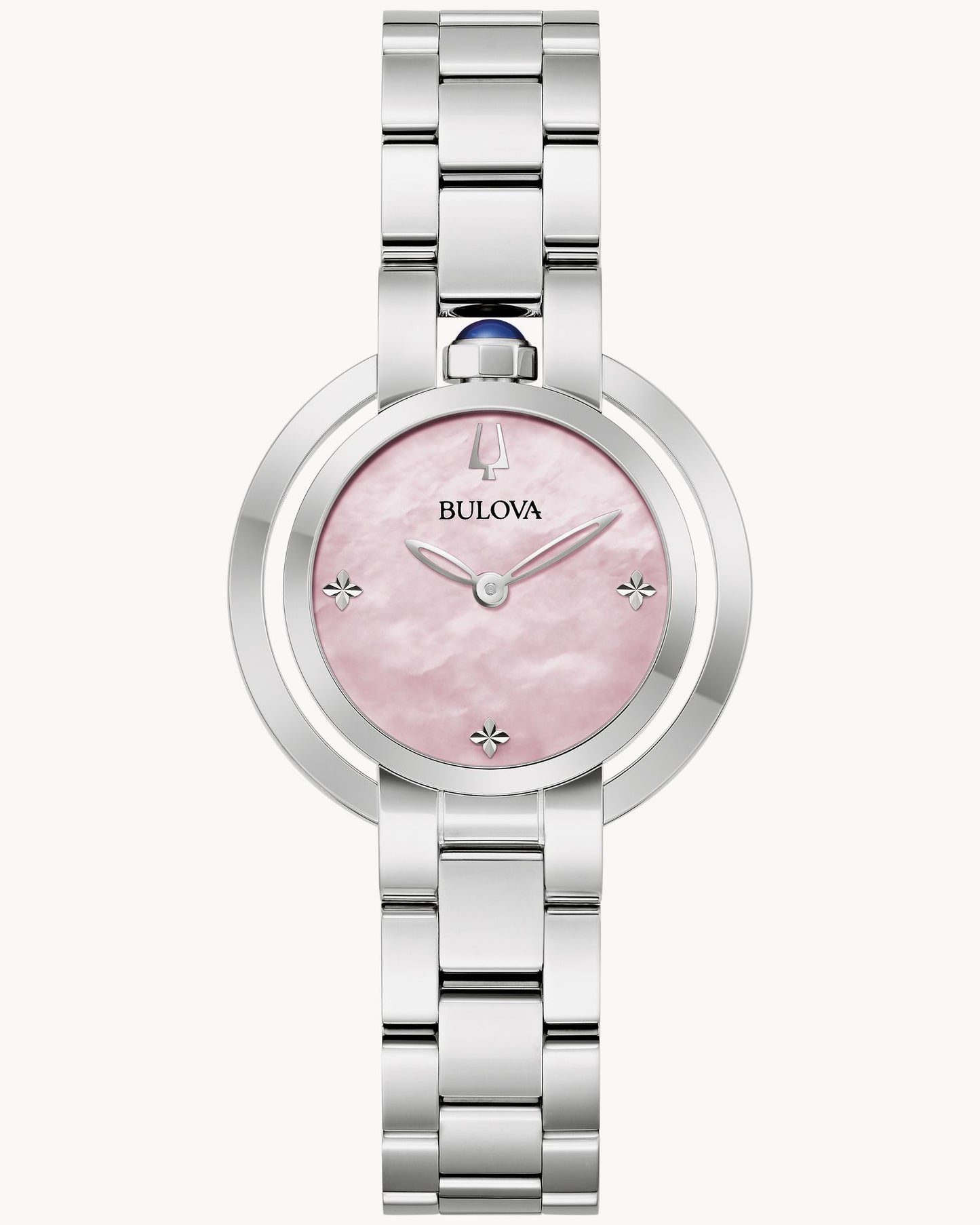BULOVA PINK MOTHER OF PEARL DIAL SILVER TONE SS RUBAIYAT 96L338 (W)