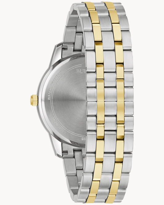 BULOVA SILVER TONE DIAL TWO TONE STAINLESS STEEL SUTTON 98B385 (M)