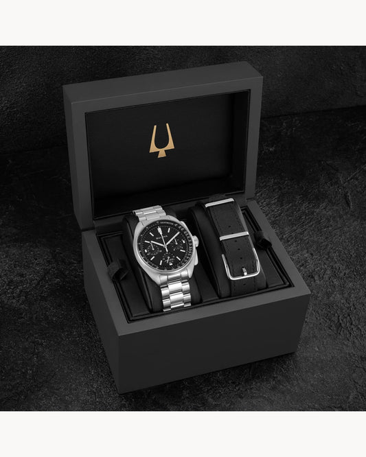 BULOVA BLACK DIAL HIGH PRECISION QUARTZ LUNAR PILOT 96K111 (M)