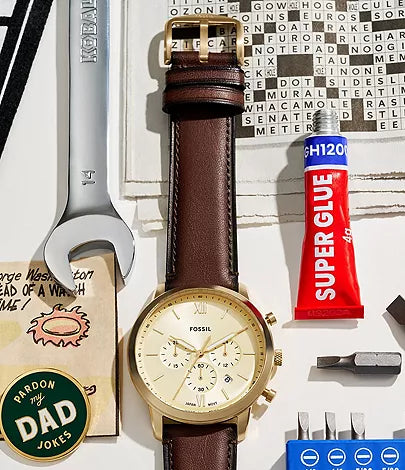 FOSSIL GOLD DIAL BROWN LEATHER STRAP CHRONOGRAPH NEUTRA FS6113 (M)