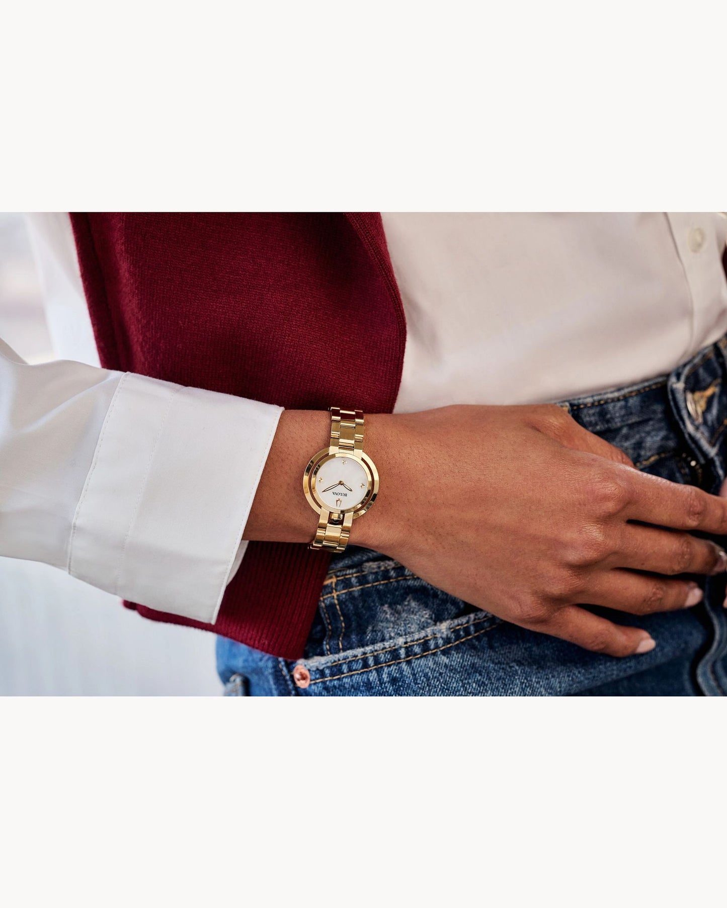 BULOVA MOTHER-OF-PEARL DIAL QUARTZ RUBAIYAT 97L181 (W)