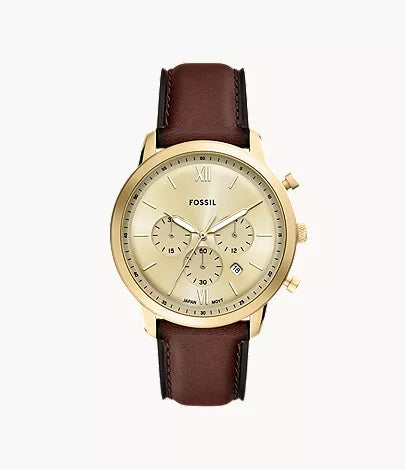 FOSSIL GOLD DIAL BROWN LEATHER STRAP CHRONOGRAPH NEUTRA FS6113 (M)