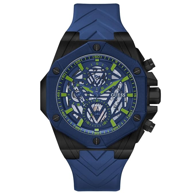 GUESS  BLUE SKELETON DIAL BLUE SILICONE STRAP WATCH