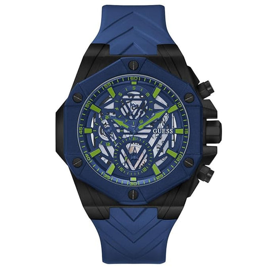 GUESS  BLUE SKELETON DIAL BLUE SILICONE STRAP WATCH
