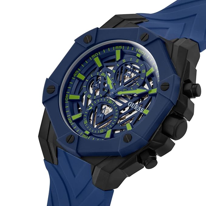 GUESS  BLUE SKELETON DIAL BLUE SILICONE STRAP WATCH