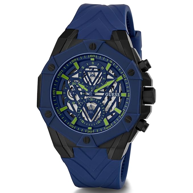 GUESS  BLUE SKELETON DIAL BLUE SILICONE STRAP WATCH