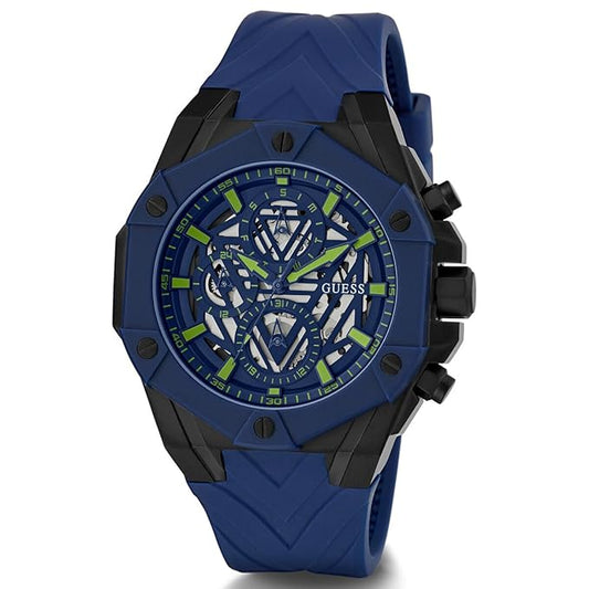 GUESS  BLUE SKELETON DIAL BLUE SILICONE STRAP WATCH