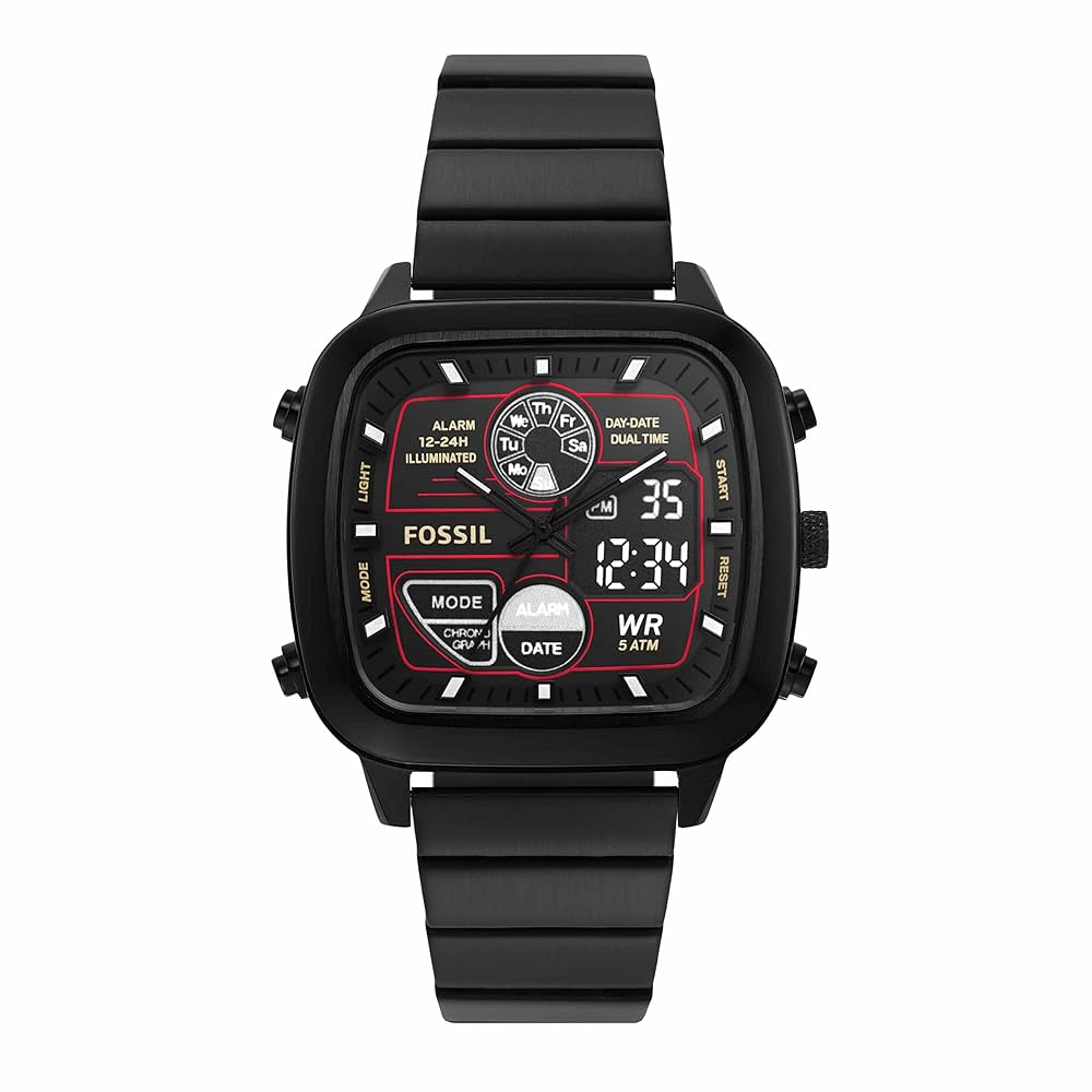 FOSSIL RETRO ANALOGUE DIGITAL BLACK STAINLESS STEEL FS5891