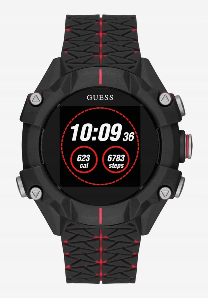 GUESS BLACK SILICONE WITH RED STRIPE