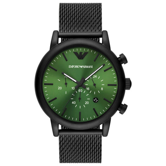 EMPORIO ARMANI BLACK AND GREEN STEEL CHRONOGRAPH WATCH