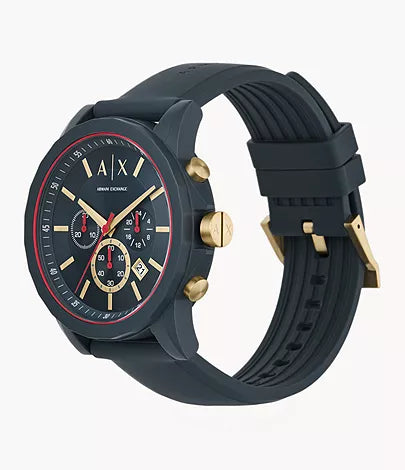 ARMANI EXCHANGE CHRONOGRAPH BLUE SILICONE STRAP WATCH MENS AX1335 - 47MM