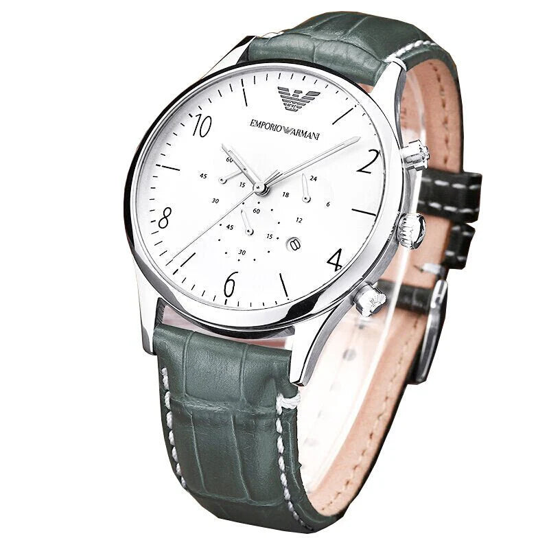 EMPORIO ARMANI GREEN LEATHER MEN'S WATCH