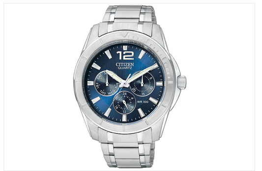 CITIZEN QUARTZ BLUE DIAL STAINLESS STEEL BRACELET WATCH AG8300-52L (M)