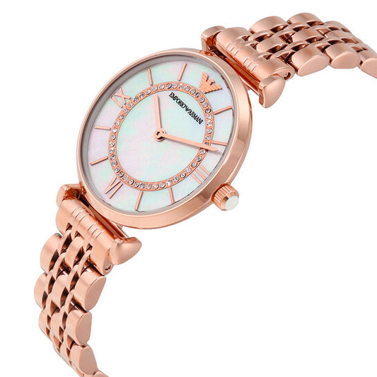 EMPORIO ARMANI GIANNI T-BAR WOMEN WATCH MOTHER OF PEARL DIAL ROSE GOLD BAND