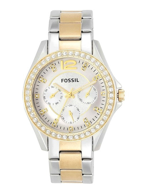 FOSSIL RILEY TWO-TONE CRYSTAL-ACCENTED MULTIFUNCTION WOMEN’S WATCH ES3204 (W)