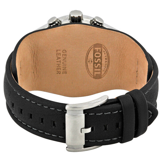 FOSSIL BLUE GLASS CHRONOGRAPH BLACK LEATHER STRAP MEN'S WATCH - CH2564