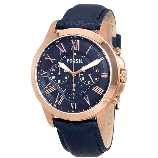 FOSSIL GRANT CHRONOGRAPH NAVY LEATHER WATCH - FS4835