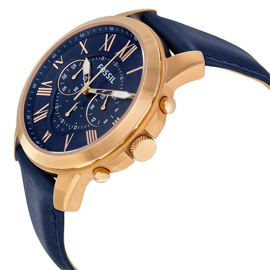 FOSSIL GRANT CHRONOGRAPH NAVY LEATHER WATCH - FS4835