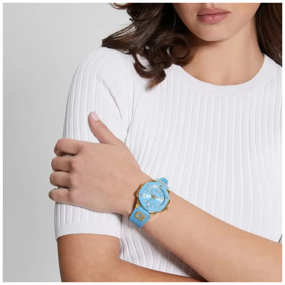 GUESS BOLD FUSION UNISEX GOLD & BLUE SILICONE WATCH | GW0555L3