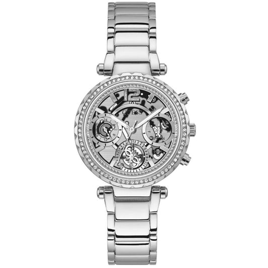 GUESS SOLSTICE LADIES SILVER-TONE MULTIFUNCTION/SKELETON