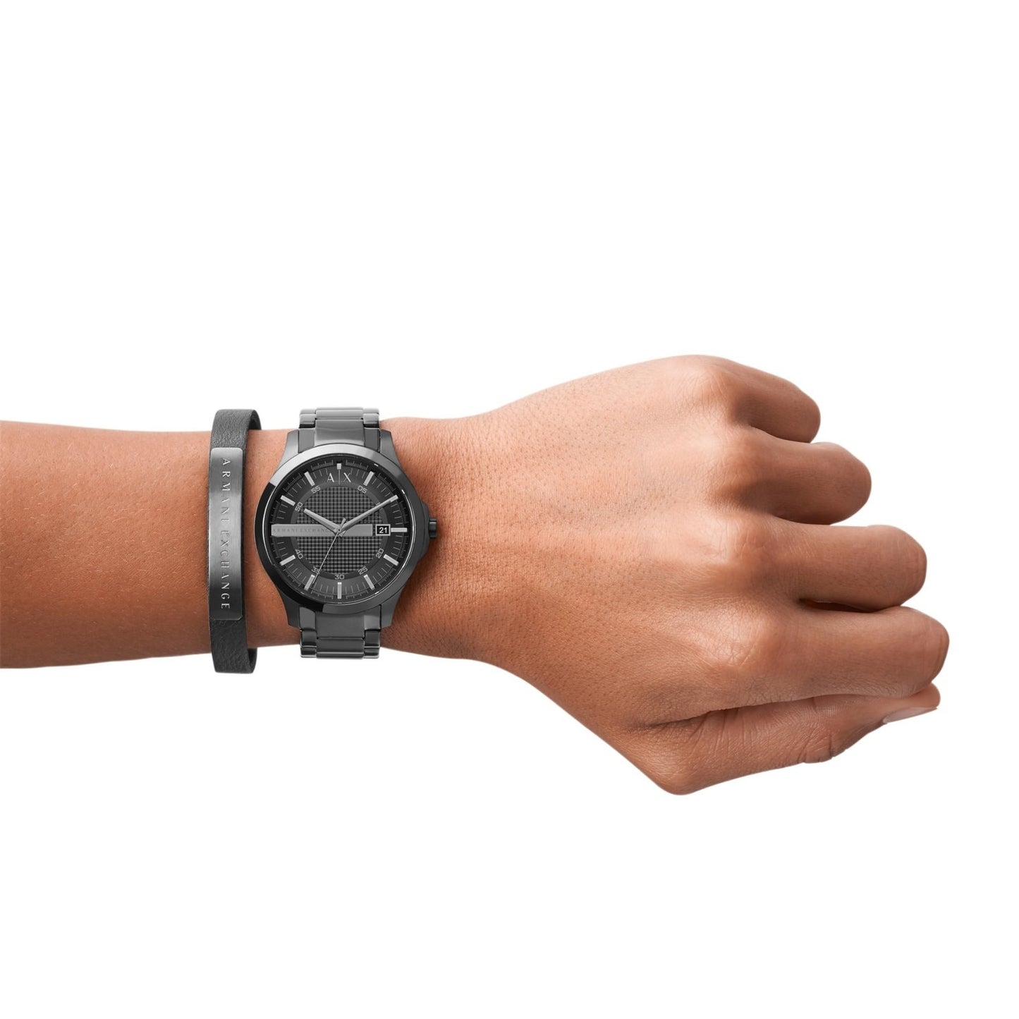 ARMANI EXCHANGE HAMPTON BLACK DIAL BRACELET & CUFF WATCH GIFT SET AX7101SET (M)