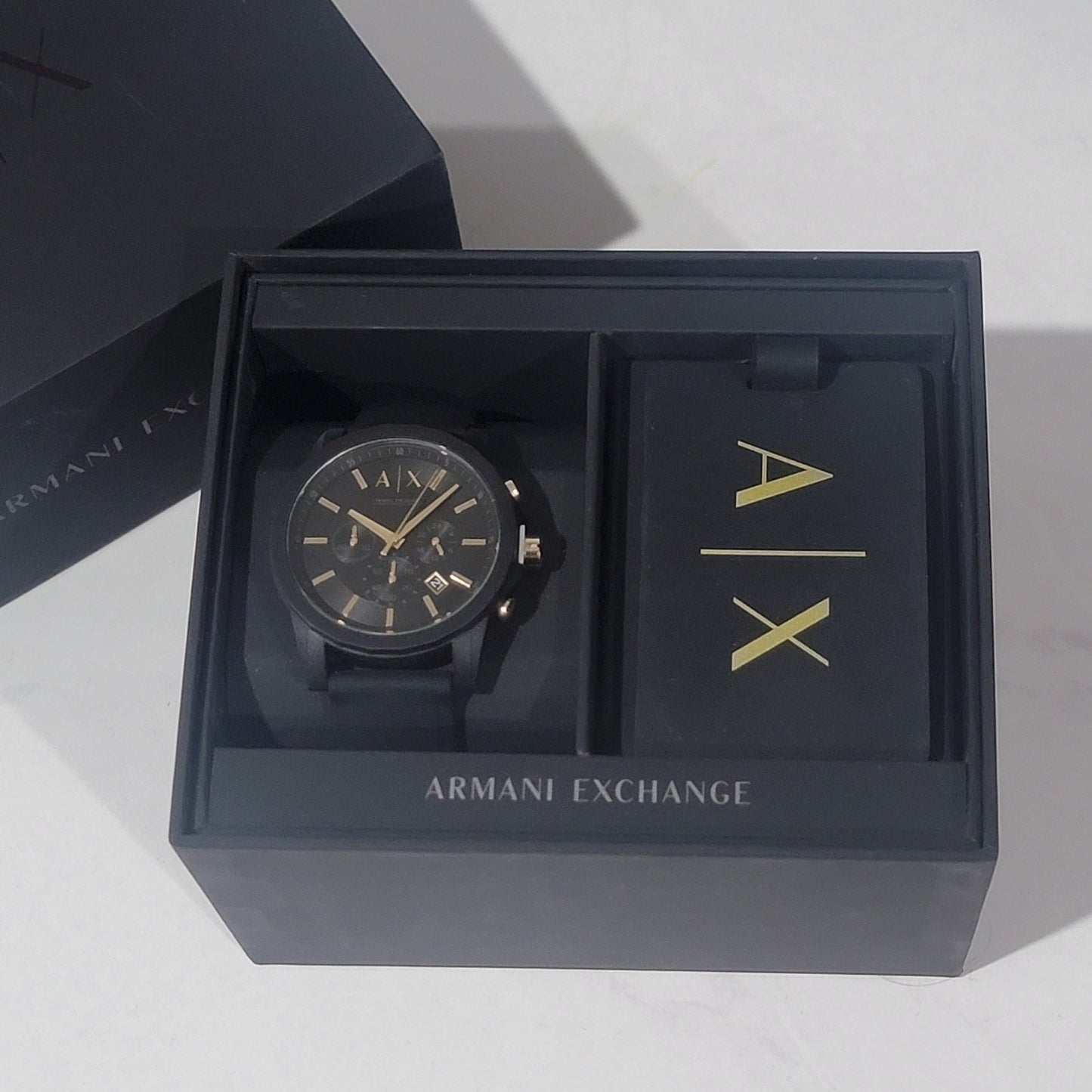 ARMANI EXCHANGE OUTERBANKS BLACK CHRONOGRAPH SILICONE STRAP WATCH AX7105 (M)