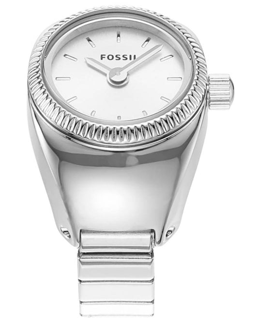 FOSSIL SILVER STAINLESS STEEL WATCH RING, WHITE DIAL ES5245 (W)