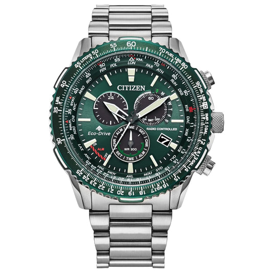 CITIZEN PROMASTER AIR A-T - GREEN DIAL STAINLESS STEEL BRACELET WATCH