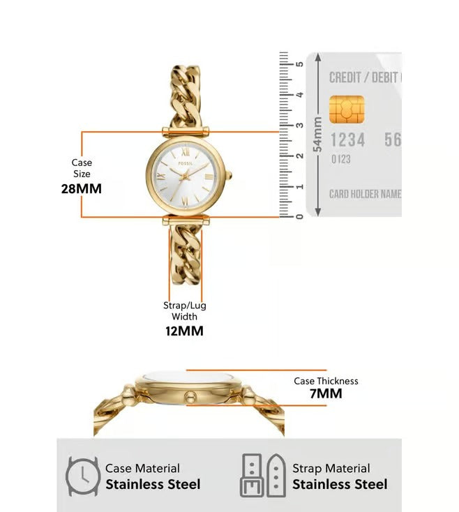 FOSSIL GOLD-TONE SILVER DIAL QUARTZ CARLIE ES5329 (W)