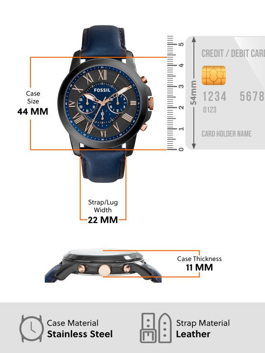 FOSSIL GRANT CHRONOGRAPH BLACK AND BLUE DIAL BLUE LEATHER FS5061 (M)