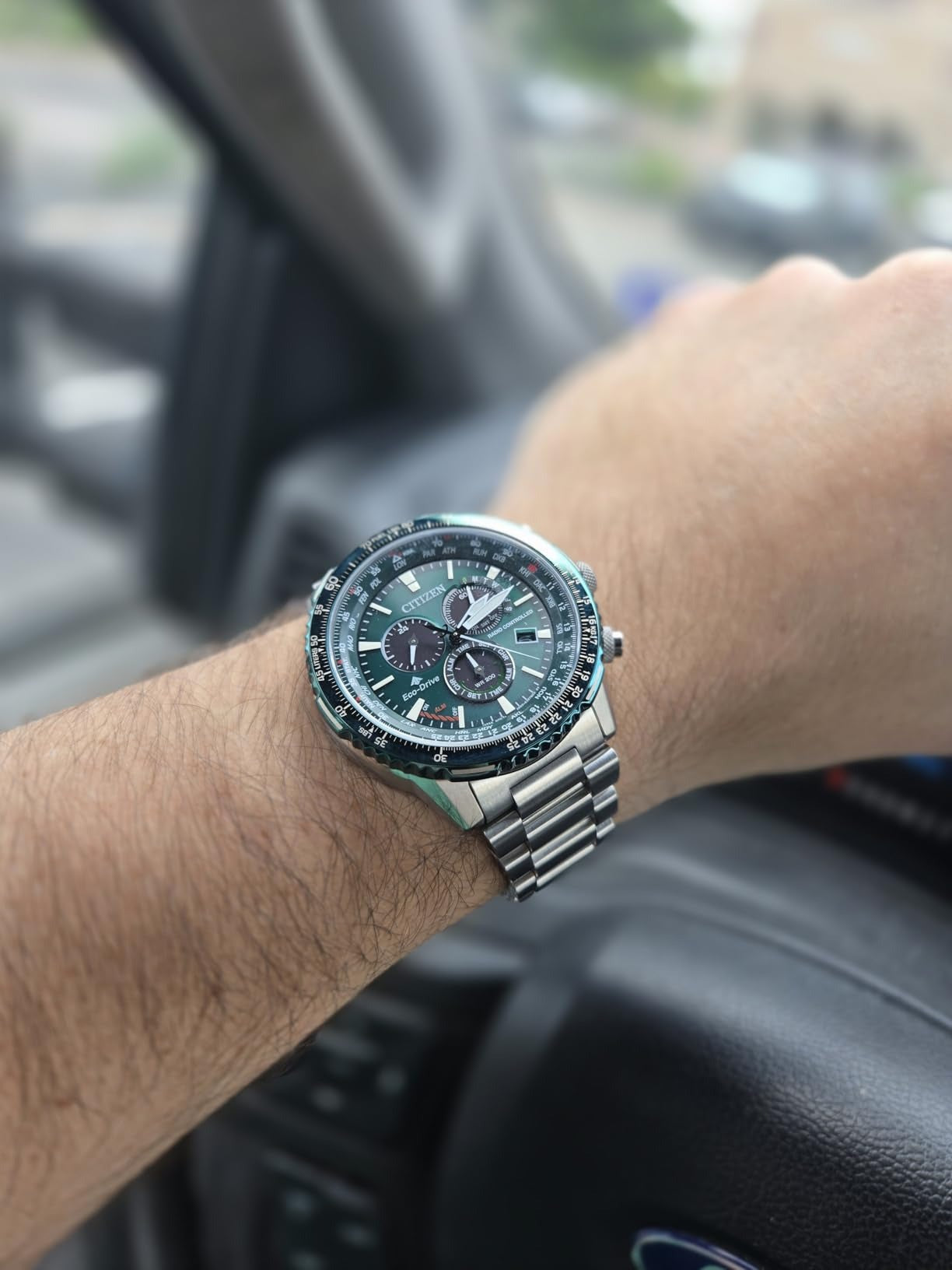 CITIZEN PROMASTER AIR A-T - GREEN DIAL STAINLESS STEEL BRACELET WATCH