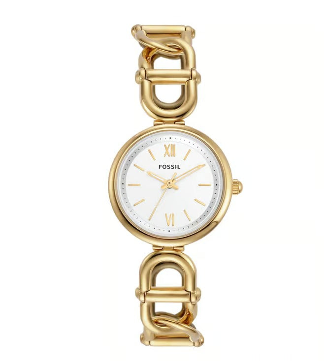 FOSSIL GOLD-TONE SILVER DIAL QUARTZ CARLIE ES5329 (W)