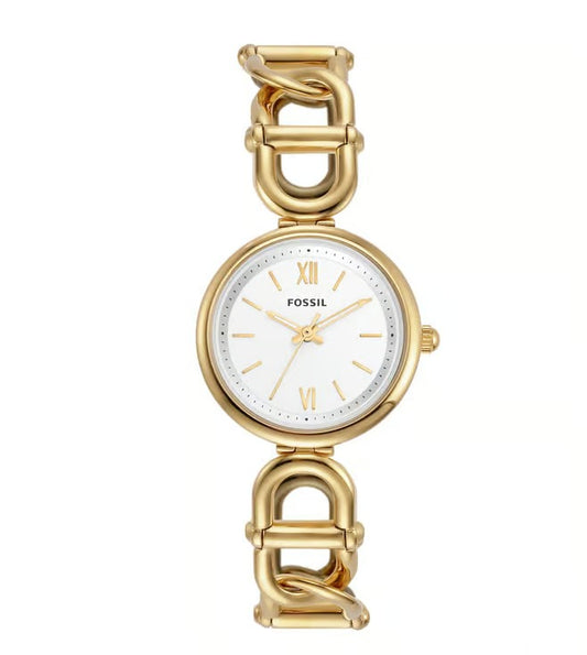 FOSSIL GOLD-TONE SILVER DIAL QUARTZ CARLIE ES5329 (W)