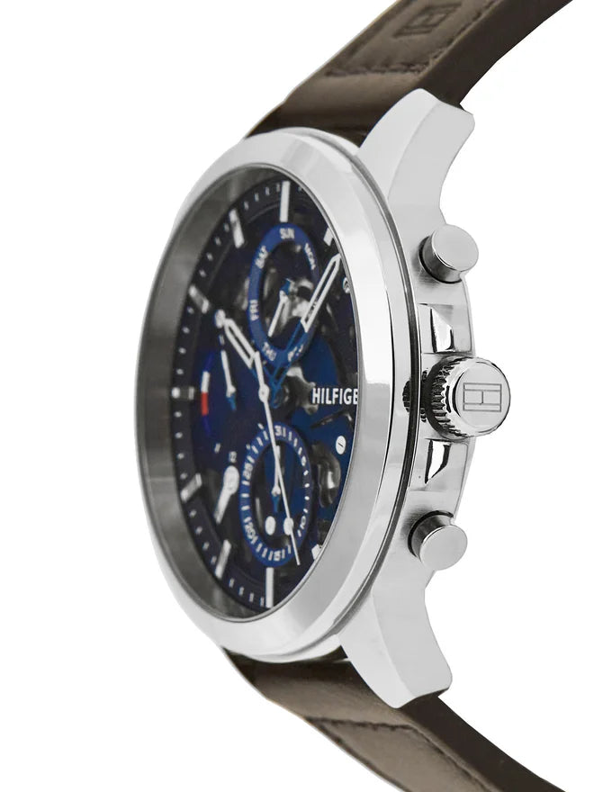 TOMMY HILFIGER - MEN'S 'HENRY' SKELETON DIAL LEATHER STRAP WATCH - 1710476